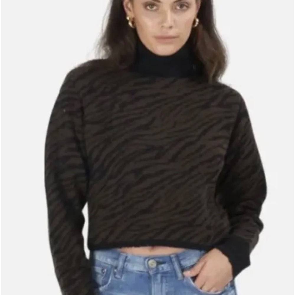 RtA 'Beau' 100% Cashmere Turtleneck Cropped Sweater Zebra SZ S NWT $525